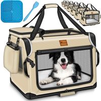 TRESKO® Hundebox faltbar Beige (XXXL 102x69x69cm) inkl. Leckmatte, Spatel & Reflektoren Transportbox für Hunde und Katzen Hundetransportbox für kleine & große Hunde Hundetasche robust