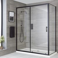 Hudson Reed Portland - Porte de Douche Coulissante Moderne 120cm avec Paroi de Retour 90cm - Noir
