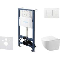 kielle Genesis New - Conjunto de instalación empotrada, inodoro compacto Gaia, Rimless, asiento softclose y pulsador Gemini New III, blanco brillante 30528SS88
