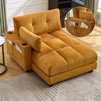 Canapé droit 140x112x81cm, avec 2 trous pour tasses et 1 poche latérale, fonction de charge, velours - HAUSS SPOLE, jaune