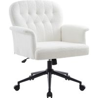 IWMH Chaise de bureau, Fauteuil pivotante réglable en hauteur, chaise de bureau en tissu Teddy, Siege pour coiffeuse, chambre à coucher, bureau à domicile - Blanc