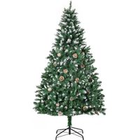 Künstlicher Weihnachtsbaum 180 cm Kieferbaum künstlich mit 59 Zapfen, Schnee, 1111 Spitzen für drinnen