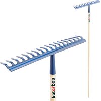 KOTARBAU® Rateau à Feuilles - Rateau Jardin - Acier - 49 cm - Bleu Marine - avec Manche Bois 154 cm - 18 Dents - Balai a Gazon - Outil Jardinage pour Entretien Pelouse - Ramasse Feuille