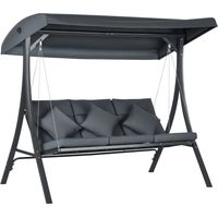 Altalena da giardino a 3 posti con tettuccio regolabile, in acciaio e poliestere, 202x115x168 cm, grigio scuro.