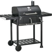 Barbecue a carbone da campeggio con due griglie, ripiani laterali pieghevoli, carrello con ripiano e maniglia, acciaio inox nero
