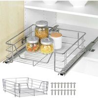 Tiroir coulissant cuisine pour placard "Midi", aménagement intérieur placard, Espace rangement supplémentaire, Acier, 40x43x15 cm, Chromé