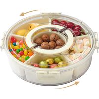 Round Snack Box,Snack Box With Compartments,Divided Serving Tray With Lid and Handle,Rotating Snack Bowl,For Snacks,Nuts,Fruits