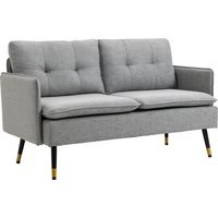 Divano 2 Posti in Tessuto 139x68x80 cm con Cuscini Imbottiti e Gambe in Acciaio Grigio