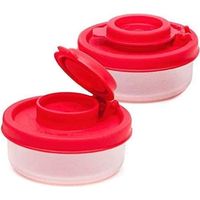 Salt and Pepper Shakers Moisture Proof Set of 2 Small Mini Salt Shaker to go Camping Picnic Outdoors Kitchen Lunch Boxes Travel Spice Set Clear with Red Covers Plastic Airtight Spice Jar Dispenser