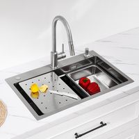 Cecipa 70×45 cm Lavello da Cucina 1 Vasca con Gocciolatoio + Vaschetta + Dosatore Sapone in Omaggio, Lavello da Cucina in Acciaio Inox, Argento