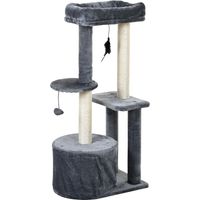 Tiragraffi per Gatti Albero su più Livelli con Cuccia, Posatoio e 2 Ripiani, Bianco e Grigio, 48x35x100cm