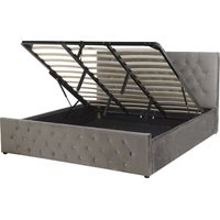 Lit Double en Velours Gris 180 x 200 cm avec Sommier à Lattes et Coffre de Rangement Ultra Confortable et Élégant pour Chambre Glamour Beliani