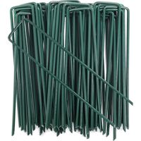 100 Stück grüne, verzinkte Stahl-Befestigungsanker – U-förmige Bodenanker für Mulchgewebe, 150 x 25 mm, Ø 3 mm, Grün