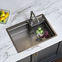 HOROW Lavello da cucina Lavello da incasso in acciaio inox, 62x44 cm 1 vasca Lavello da cucina con sifone e scolapiatti Superficie