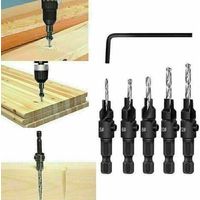 5pcs Woodworking Countersink Drill Bits Hole Opener Set Hexagon Screw Hardware Tool-Enlé