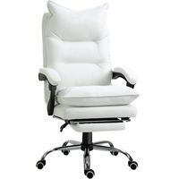 Bürostuhl Ergonomischer Schreibtischstuhl mit Armlehne, Fußstütze, Höhenverstellbarer Drehstuhl aus Kunstleder, Gepolstert Computerstuhl, Weiß