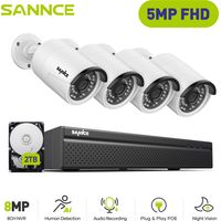 SANNCE PoE CCTV Security System Kit 8 Channel NVR 5MP 4Smart IR Camera Night Vision Built-in Microphone IP66 Waterproof Security System - 2TB HDD