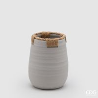 EDG Enzo De Gasperi Vaso in Terracotta con Corde H 21 Cm D 16 Cm Grigio – Vaso Decorativo Naturale Design Moderno