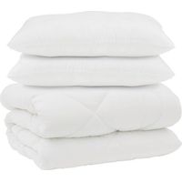 Ensemble de couette en duvet, comprenant 3 oreillers, en microfibre blanche, garni de duvet d'oie.