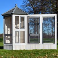 Volière cage à oiseaux en bois imperméable 180 x 100 cm – Toit en tuiles bitumées – Perche de 1,15 m – Extension pour plus d'espace – Bb-Loisiram