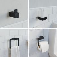 Bathroom Set Towel Ring Toilet Roll Holder Robe Hook Tumbler Black Square