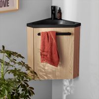 Mob-In – Ensemble lave-mains d'angle suspendu avec robinet noir – Vasque en résine – Dimensions 35x35x53 cm – Montage facile et porte réversible