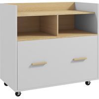Armario Archivador con Ruedas Cajón Barras Colgantes para Tamaño A4 y 2 Compartimentos 76x40x75,5 cm Roble y Blanco
