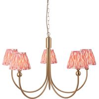 Endon Santiago Suspension en laiton vieilli brossé avec abat-jour en tissu Ikat rose corail 16 cm 5 x B22