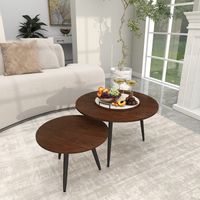 Runder Holzcouchtisch Satztisch, Runder Holzcouchtisch für Wohnzimmer, Wohnzimmermöbel mit Metallfußpolstern und Textur