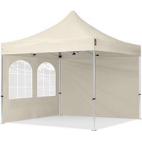 3x3m Faltpavillon PROFESSIONAL Alu 40mm, Seitenteile mit Sprossenfenstern, creme