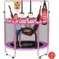 Children's Mini Trampoline Indoor 140cm with Swing, Ring Set, Basketball Hoop & Safety Net, up to 200 kg, Pink