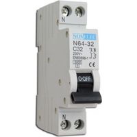Disjoncteur bipolaire 32A courbe C 3kA – Coupure phase et neutre – Connexion vis norme NF – Pour tableaux électriques résidentiels – Nov'Elec