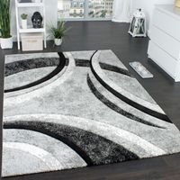 Paco Home Tappeto Di Design Con Bordo Definito A Righe In Grigio Nero Crema Screziato 120x170 cm