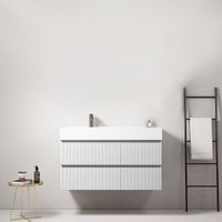 Mobile bagno sospeso cannettato 100 cm Bianco Lavabo a Sinistra in Resina Senza Specchio - Fiji Paint