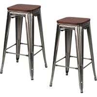 Lot de 2 tabourets empilables de style industriel, taille moyenne, en acier et bois, 43 x 43 x 76 cm, Thinia Home