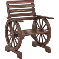 Silla de JardĂn de Madera con Brazos de Rueda de Carreta Asiento Ancho con Listones y Respaldo Inclinado Carbonizado