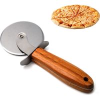 Couteau à pizza en inox avec lame rotative et manche en bois antidérapant pour cuisine