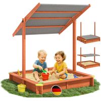 Bac à sable en bois d'épicéa 120x120x120 cm avec toit réglable protection UV – Tapis de sol inclus – Pour enfants extérieur jardin – Spielwerk