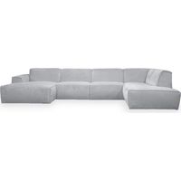 Mobilier Deco – Canapé panoramique en tissu gris – Angle droit – Dossier rembourré – Accoudoirs enveloppants – Dimensions L380xP222xH78 cm