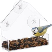 Relaxdays – Mangeoire à oiseaux fenêtre – 3 ventouses – Distributeur de graines en verre acrylique – Dimensions 15 x 15 x 7 cm – Transparent