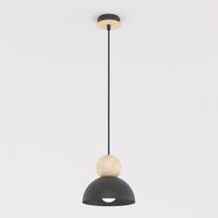 Lampada a sospensione Kaki in acciaio nero opaco e legno