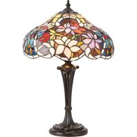 Interiors Sullivan - Lampada da tavolo piccola a 2 luci bronzo scuro, vetro Tiffany, attacco E27