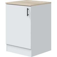 Mueble bajo para cocina 1 puerta Kira en blanco brillo, encimera roble canadian. 90cm(alto) 60cm(ancho) 60cm(largo)