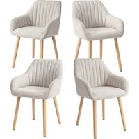Goeurvant – Lot de 4 chaises de salle à manger minimalistes – Accoudoirs ergonomiques – Rembourrage épais en lin – Pieds en bois – Beige