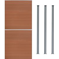 Kit Clôture 2 Panneaux Composite Plastique Marron 9 Lames à Emboîter 185 cm H x 353 cm L & 3 Poteaux en Aluminium à LED Solaires Texture de Bois Reversible Brise-Vue Extérieur Jardin Mur d'Intimité
