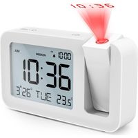 Radio Réveil à Projection LED Horloge Projecteur Digital LCD 3,8" 4 Luminosités, 9 Min Snooze, 2 Sons d'Alarme Pour Chambre, Bureau, Cuisine
