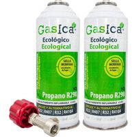 Pack 2 botellas gas refrigerante GASICA V2 sustituto de los gases R22, R407, R32, R410A Y R290 y llave de servicio