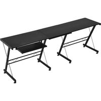 Bureau d'angle noir MDF métal avec tiroir clavier 130x130x73.5 cm, rallonge 210x50x73.5 cm
