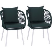 2er-Set Gartenstuhl HHG-393, Gartensessel Armlehne, Aluminium Seilgeflecht Rope Gestell hellgrau, Polster grün