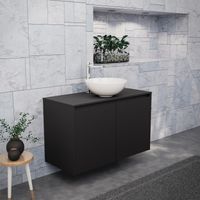 Inda - Badezimmerschrank B.100 mit Aufsatzwaschbecken / Mattschwarz 2 Türen - Saphir